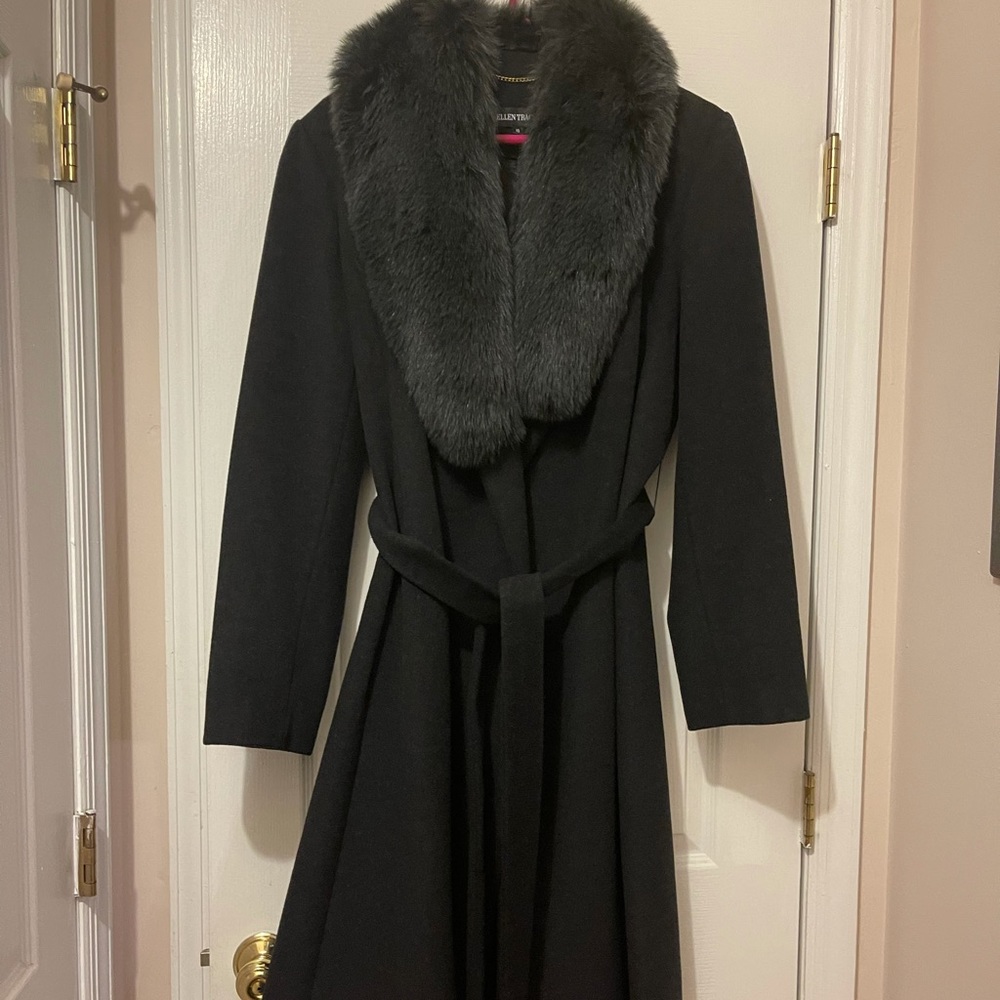 Ellen Tracy wool black belted coat, size 16